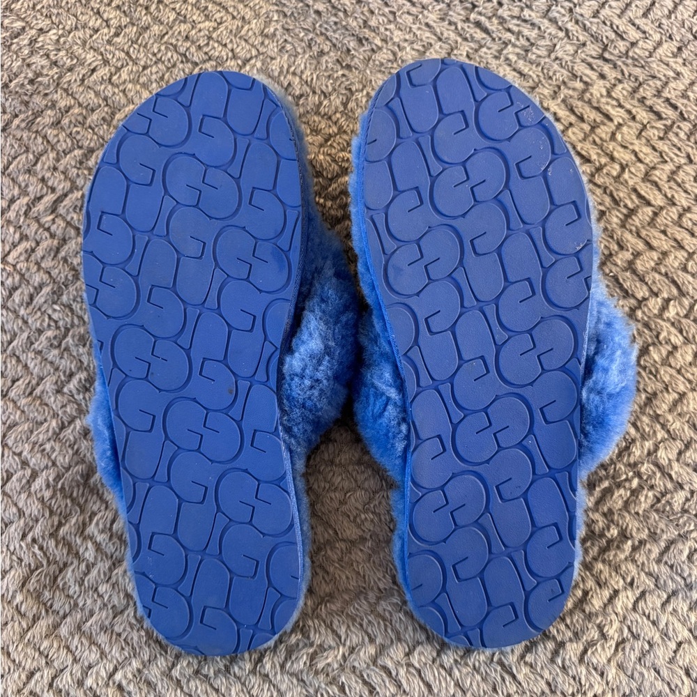 UGG Blue Plush Sheepskin Slide Slippers - Picture 3 of 6